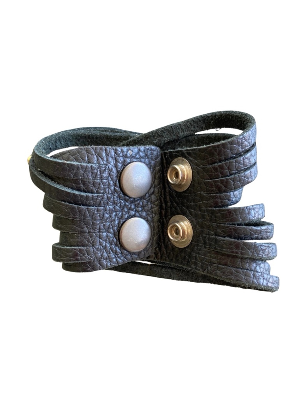 Leather Studded  Black Strap Cuff Bracelet - Picture 5 of 8